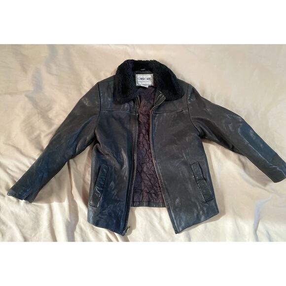 Kids Vintage Cherokee Genuine Leather Coat With Fur Small - Picture 1 of 4